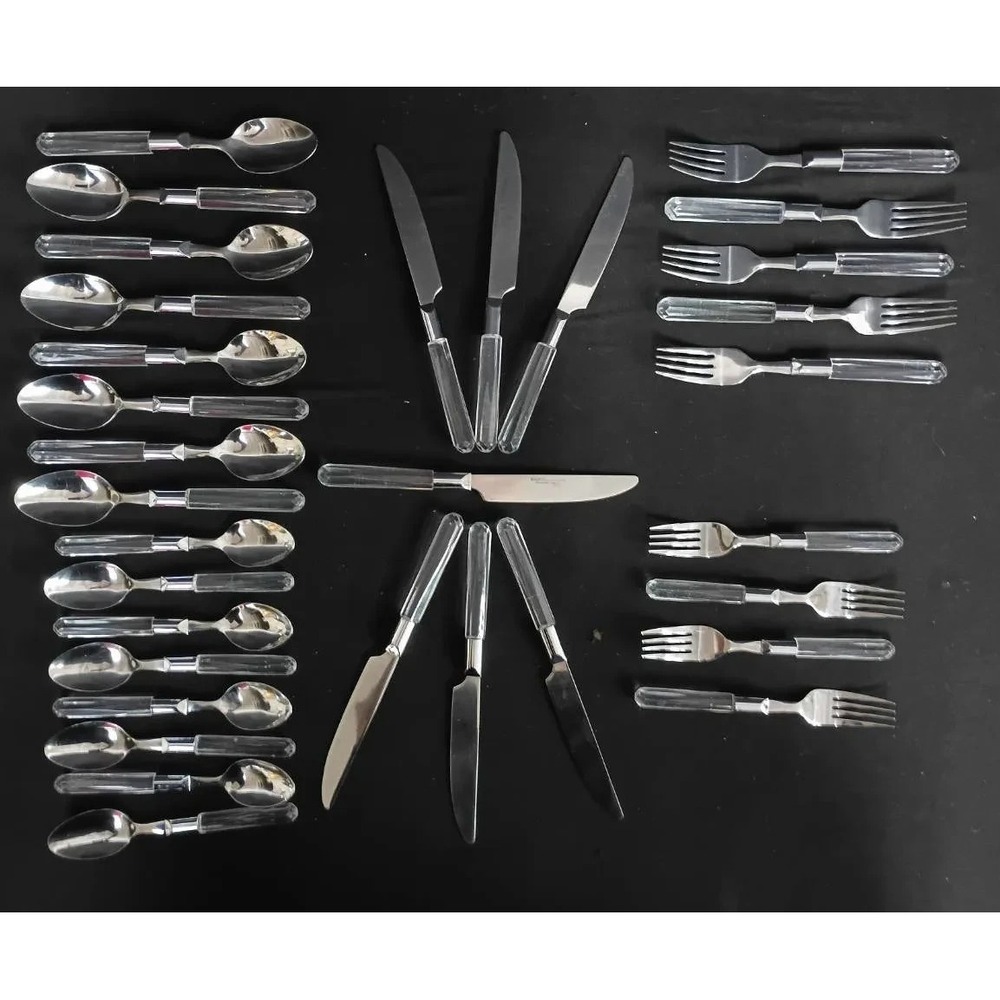 Hampton Silversmiths Stainless Flatware Clear Lucite Handle 32 Piece Set# 196